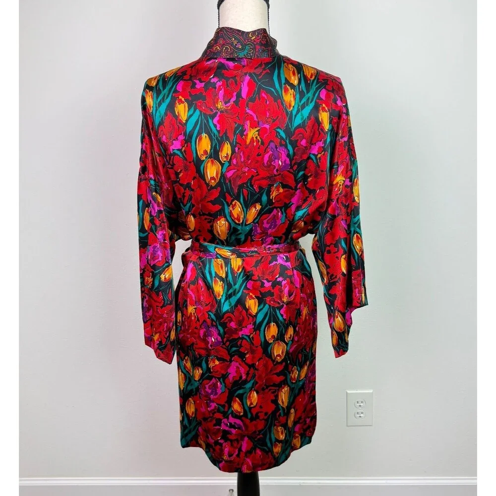 Victoria's Secret Women's Vintage Gold Label Silk Robe Colorful Floral Small - Picture 3 of 8